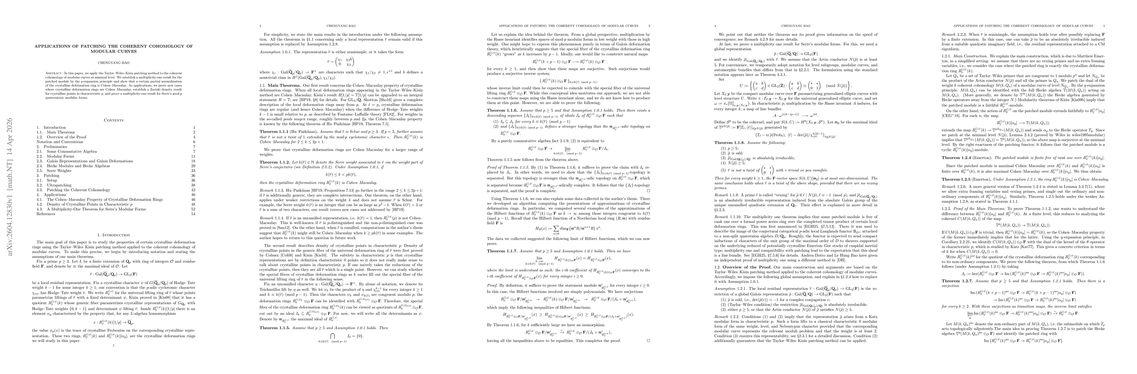 Thumbnail for Applications of patching the coherent cohomology of modular curves