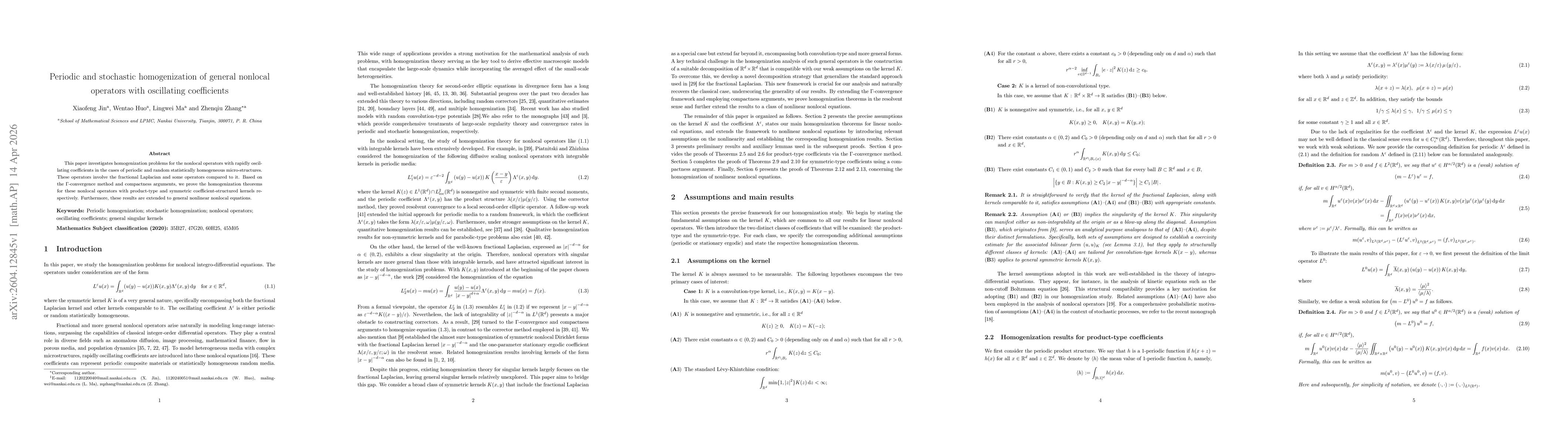 Thumbnail for Periodic and stochastic homogenization of general nonlocal operators with oscillating coefficients