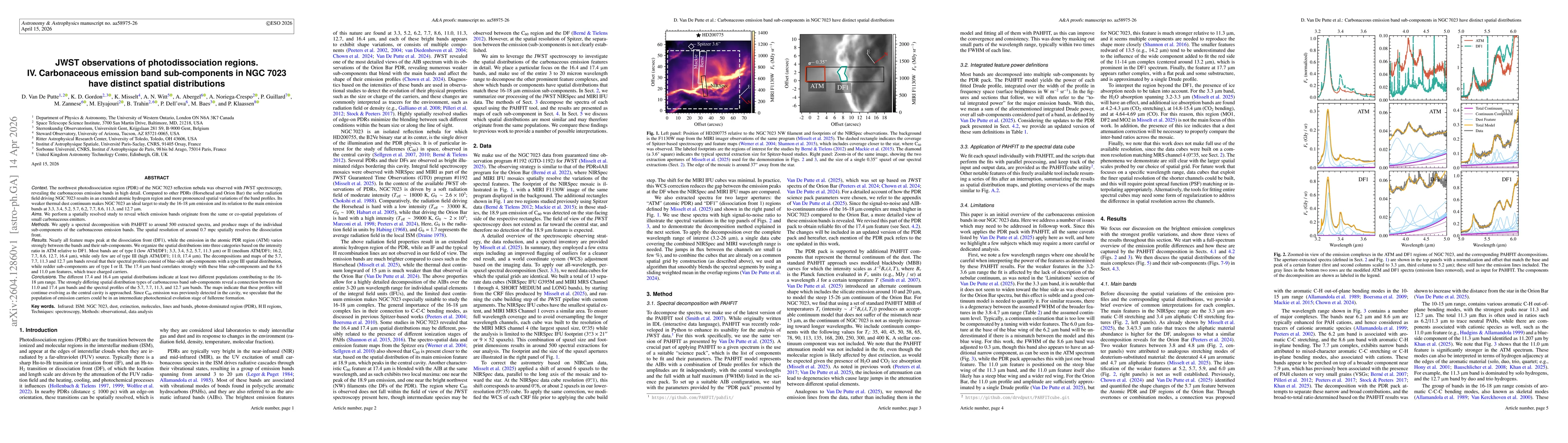 Thumbnail for JWST observations of photodissociation regions. IV. Carbonaceous emission band sub-components in NGC 7023 have distinct spatial distributions