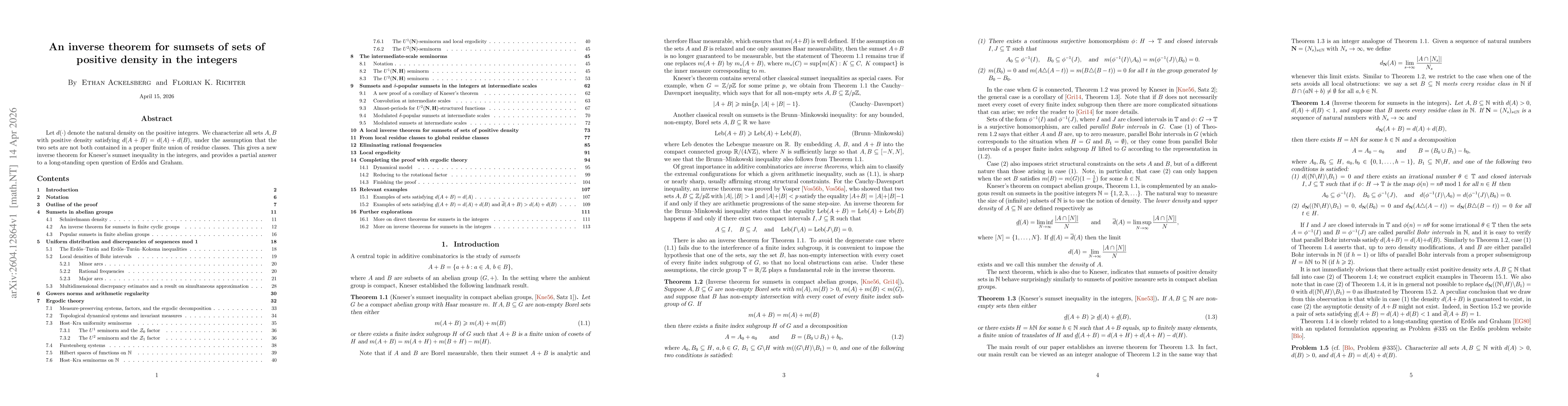 Thumbnail for An inverse theorem for sumsets of sets of positive density in the integers