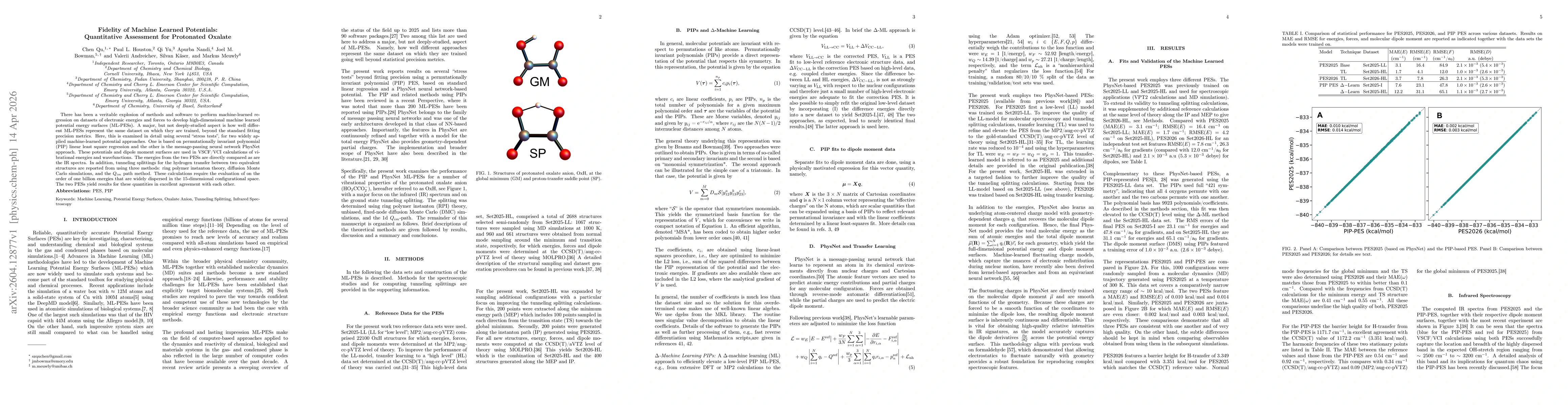 Thumbnail for Fidelity of Machine Learned Potentials: Quantitative Assessment for Protonated Oxalate