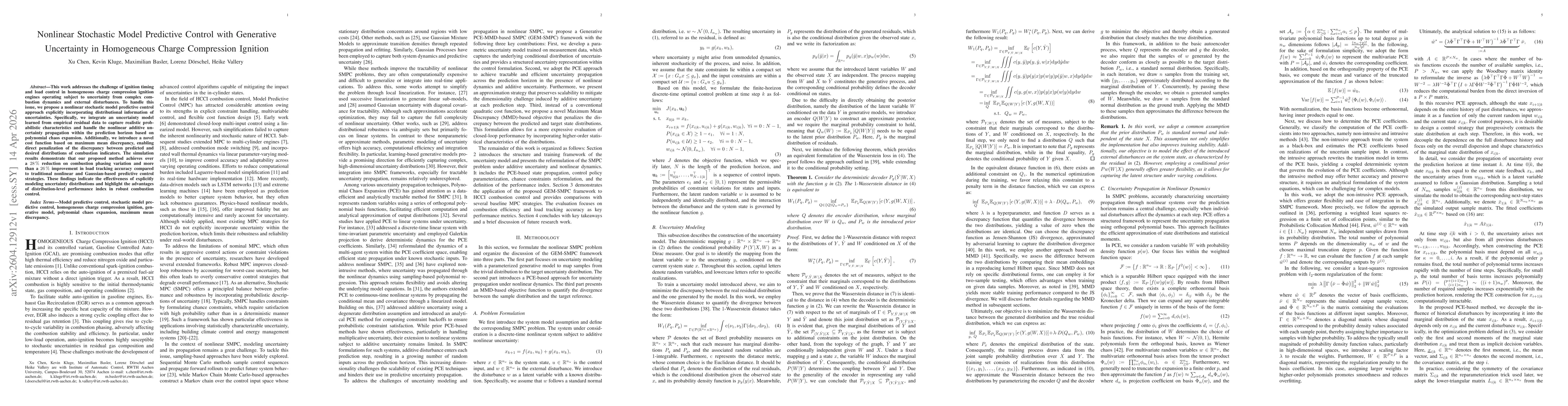 Thumbnail for Nonlinear Stochastic Model Predictive Control with Generative Uncertainty in Homogeneous Charge Compression Ignition