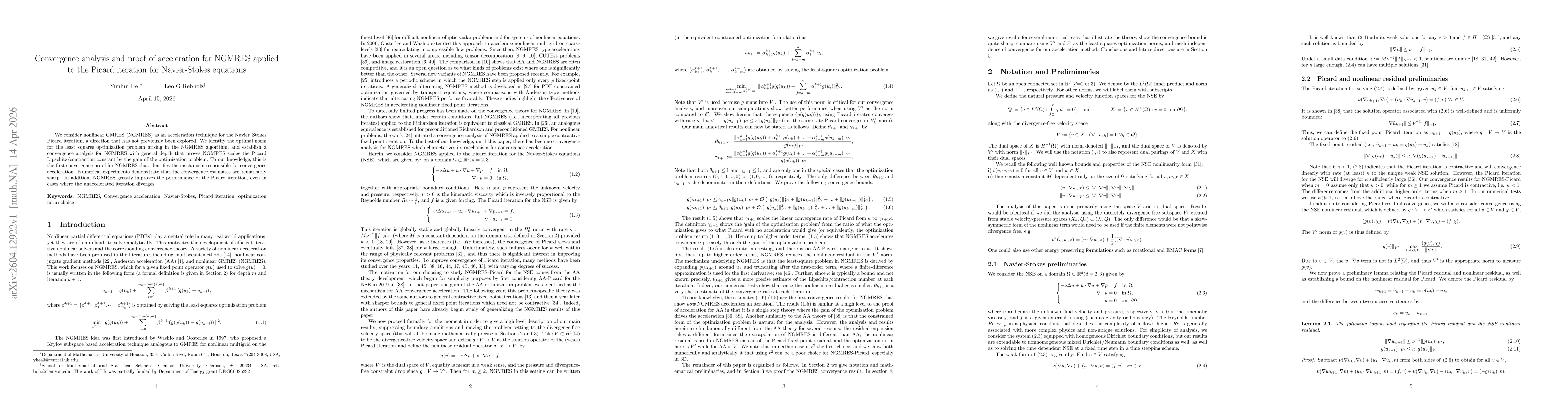 Thumbnail for Convergence analysis and proof of acceleration for NGMRES applied to the Picard iteration for Navier-Stokes equations