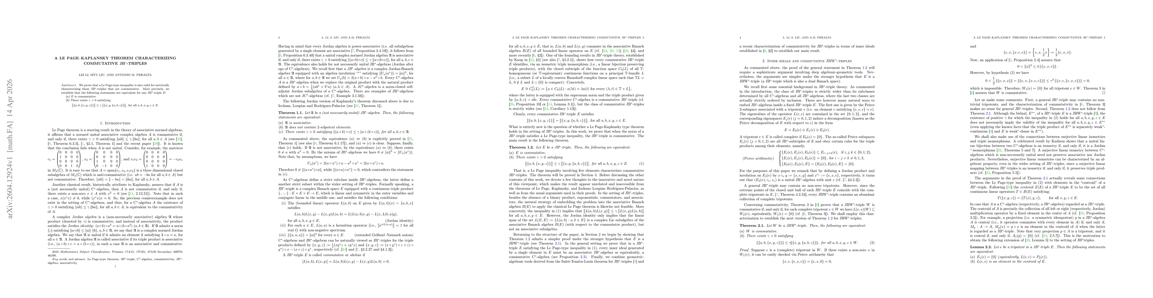 Thumbnail for A Le Page--Kaplansky theorem characterizing commutative JB*-triples