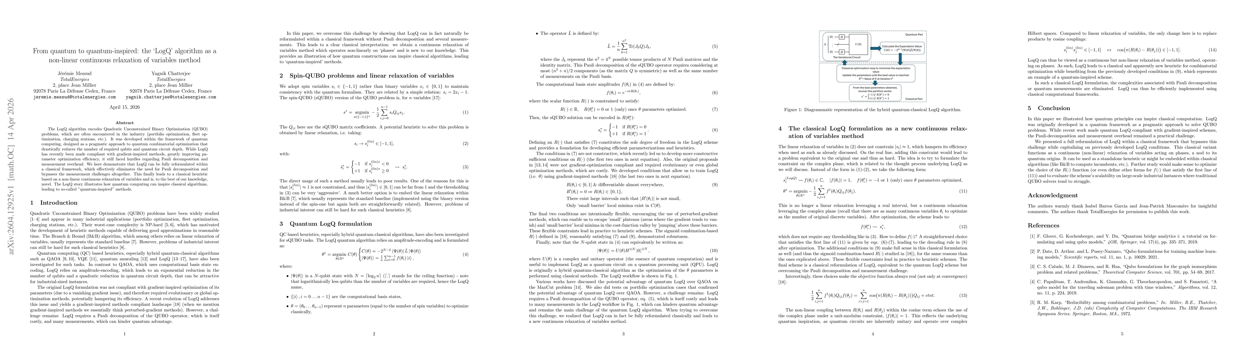 Thumbnail for From quantum to quantum-inspired: the LogQ algorithm as a non-linear continuous relaxation of variables method