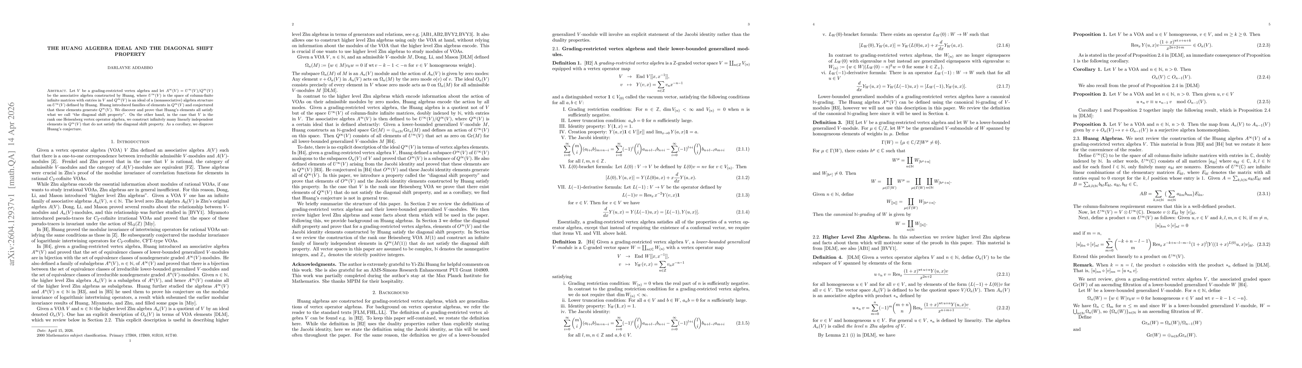 Thumbnail for The Huang Algebra Ideal and the Diagonal Shift Property