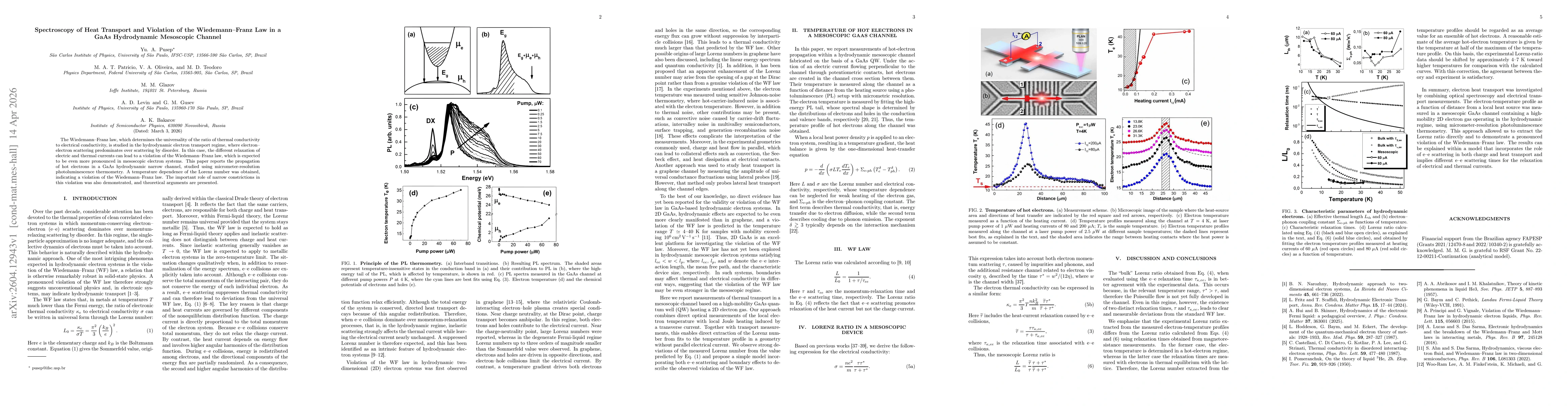 Thumbnail for Spectroscopy of Heat Transport and Violation of the Wiedemann--Franz Law in a GaAs Hydrodynamic Mesoscopic Channel