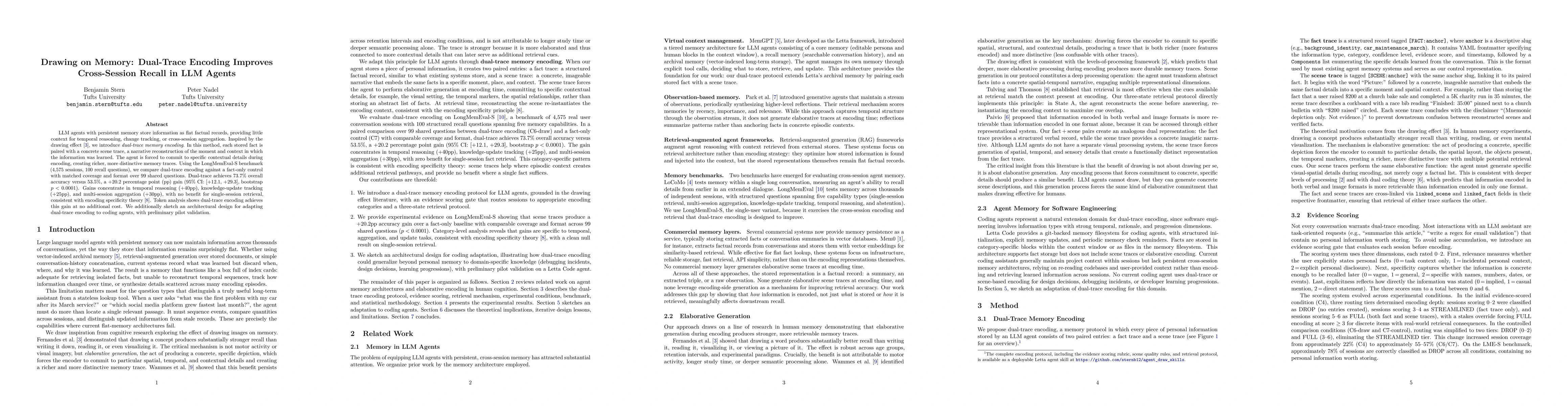Thumbnail for Drawing on Memory: Dual-Trace Encoding Improves Cross-Session Recall in LLM Agents