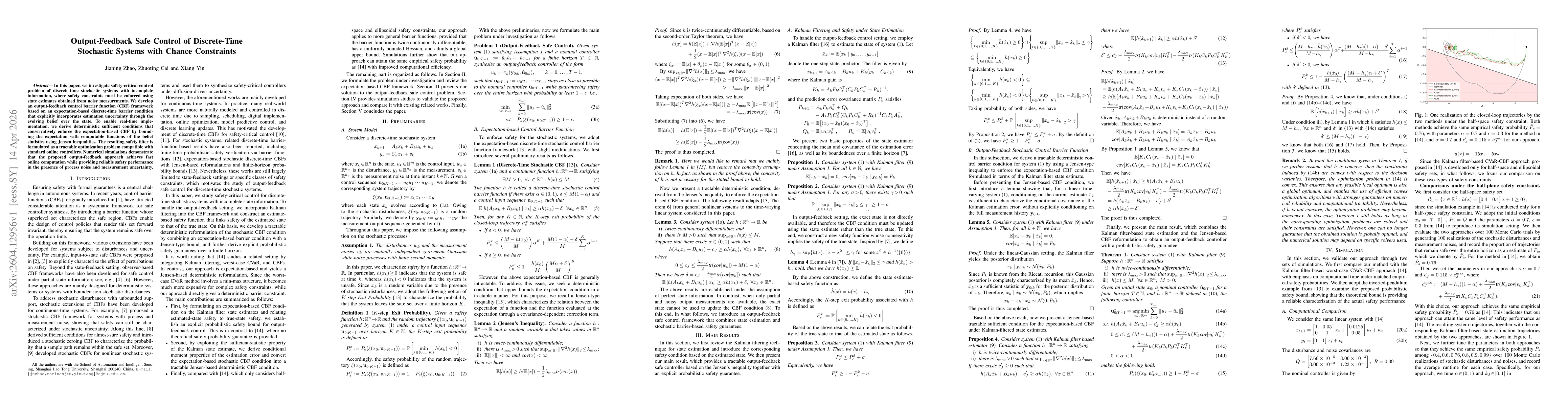 Thumbnail for Output-Feedback Safe Control of Discrete-Time Stochastic Systems with Chance Constraints