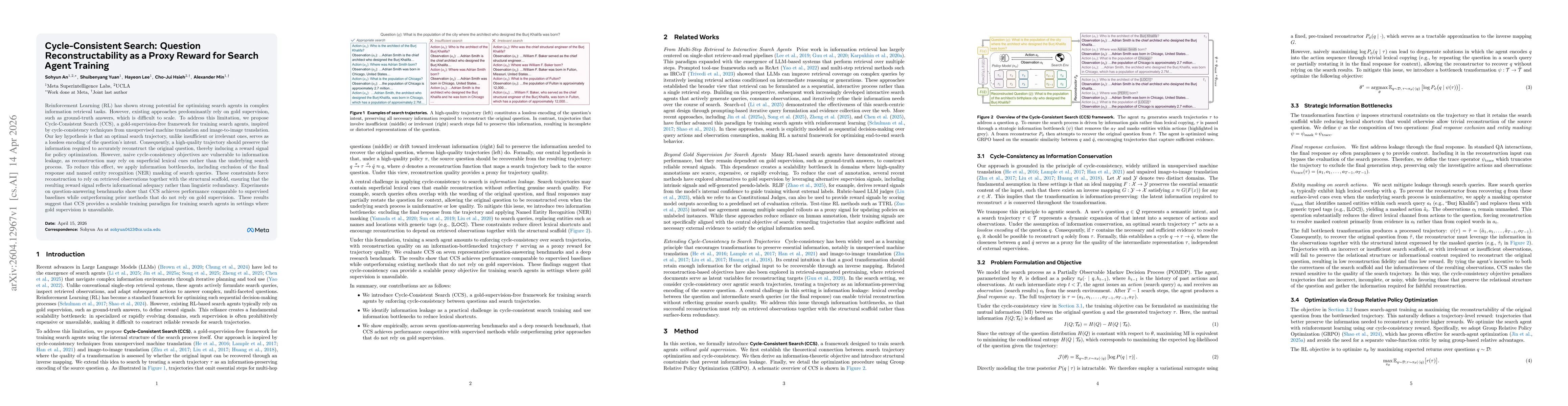 Thumbnail for Cycle-Consistent Search: Question Reconstructability as a Proxy Reward for Search Agent Training