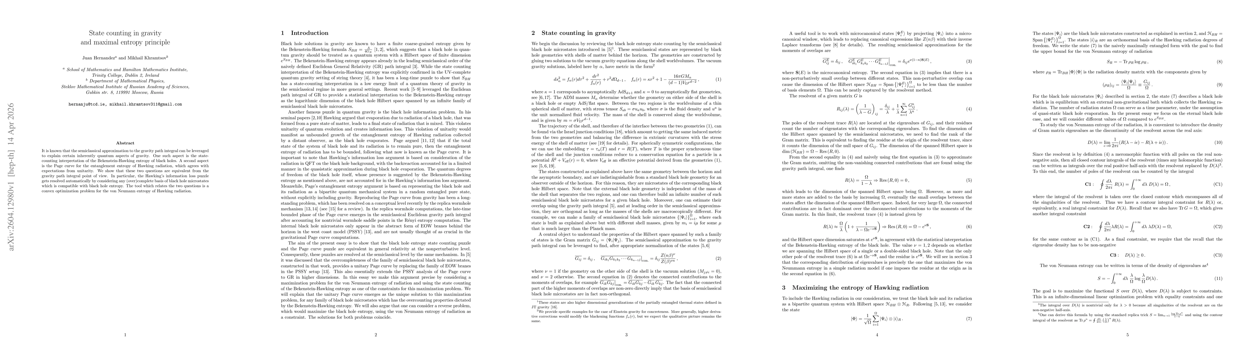 Thumbnail for State counting in gravity and maximal entropy principle
