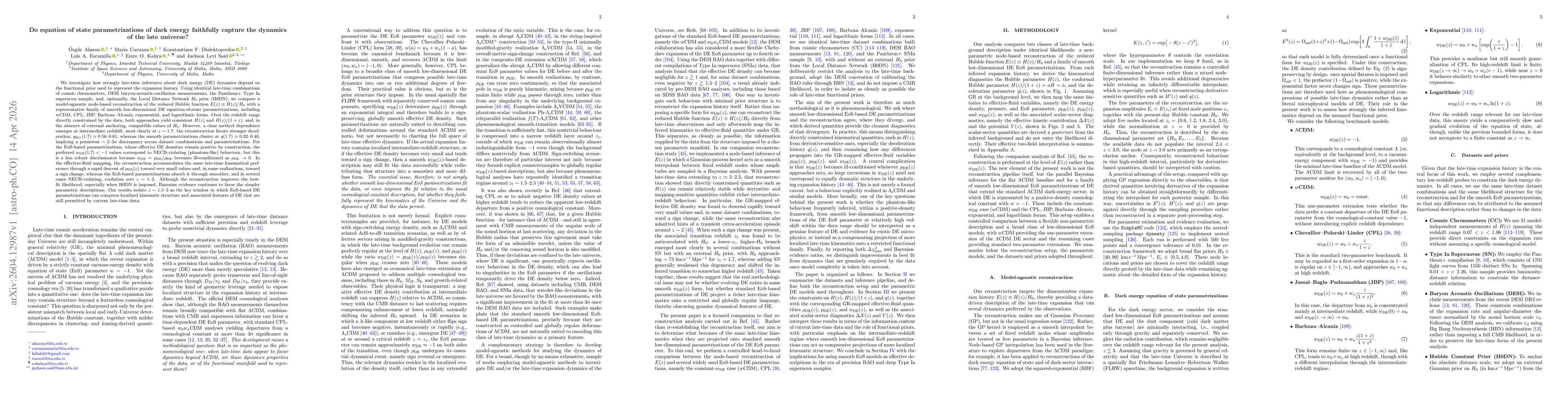 Thumbnail for Do equation of state parametrizations of dark energy faithfully capture the dynamics of the late universe?