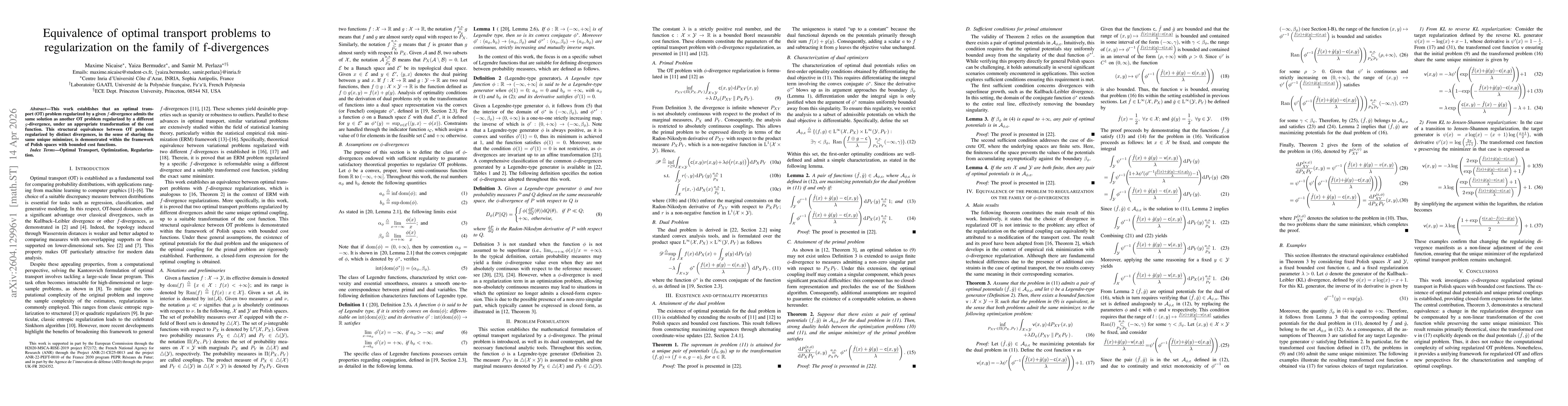 Thumbnail for Equivalence of optimal transport problems to regularization on the family of f-divergences
