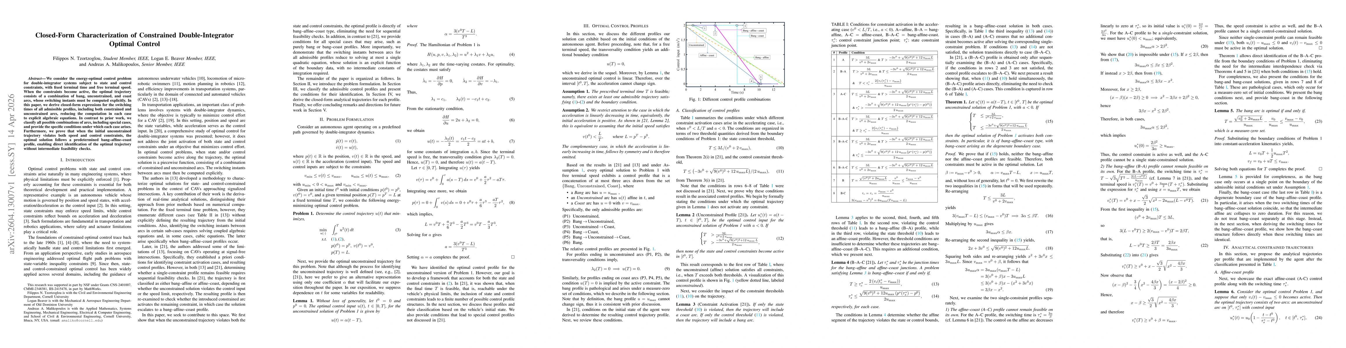 Thumbnail for Closed-Form Characterization of Constrained Double-Integrator Optimal Control