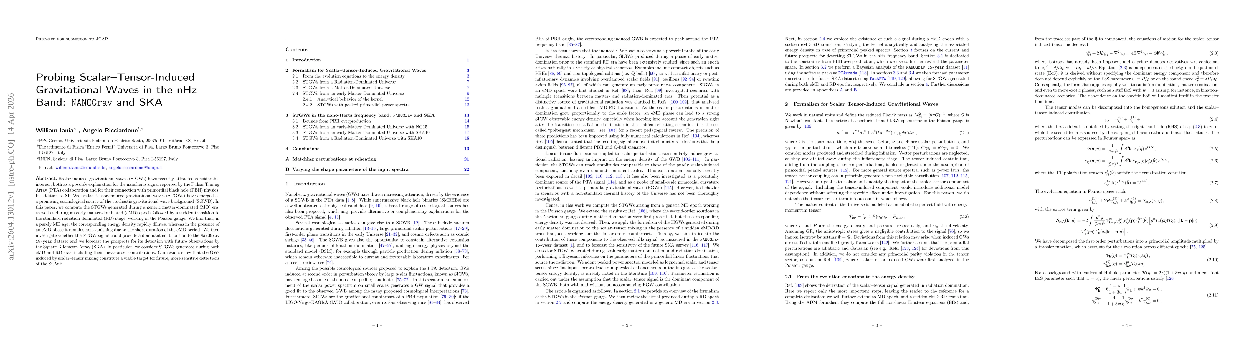 Thumbnail for Probing Scalar-Tensor-Induced Gravitational Waves in the nHz Band: $\texttt{NANOGrav}$ and SKA