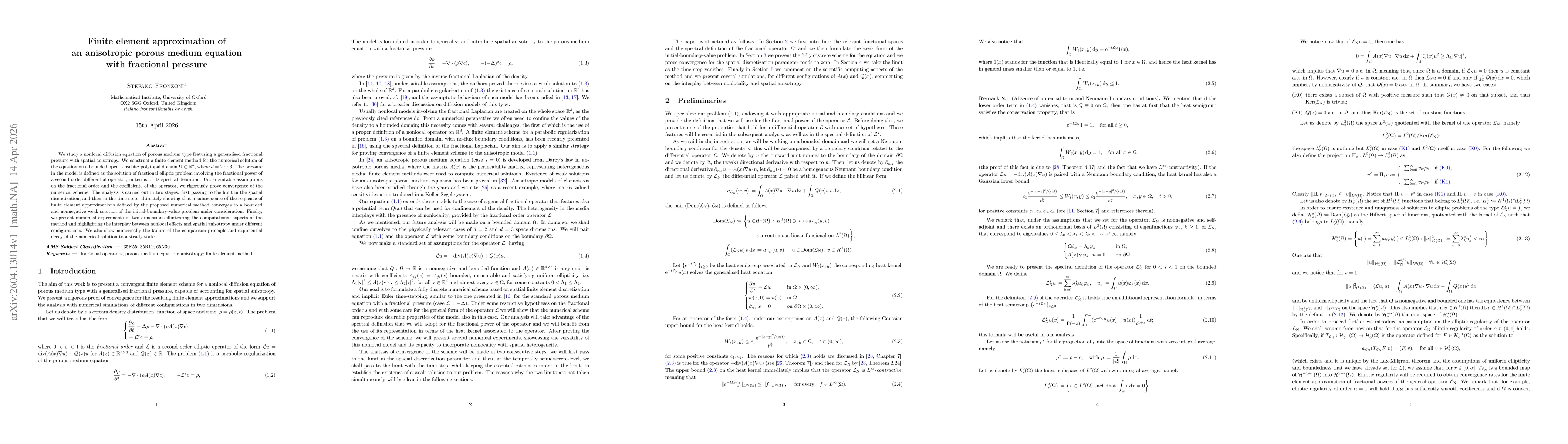 Thumbnail for Finite element approximation of an anisotropic porous medium equation with fractional pressure