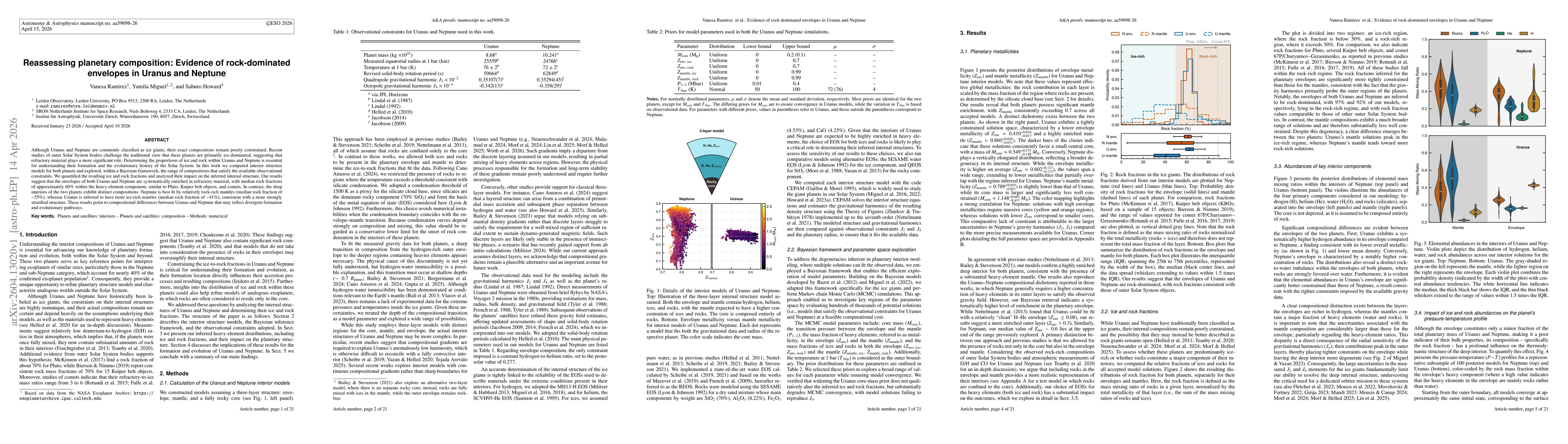 Thumbnail for Reassessing planetary composition: Evidence of rock-dominated envelopes in Uranus and Neptune