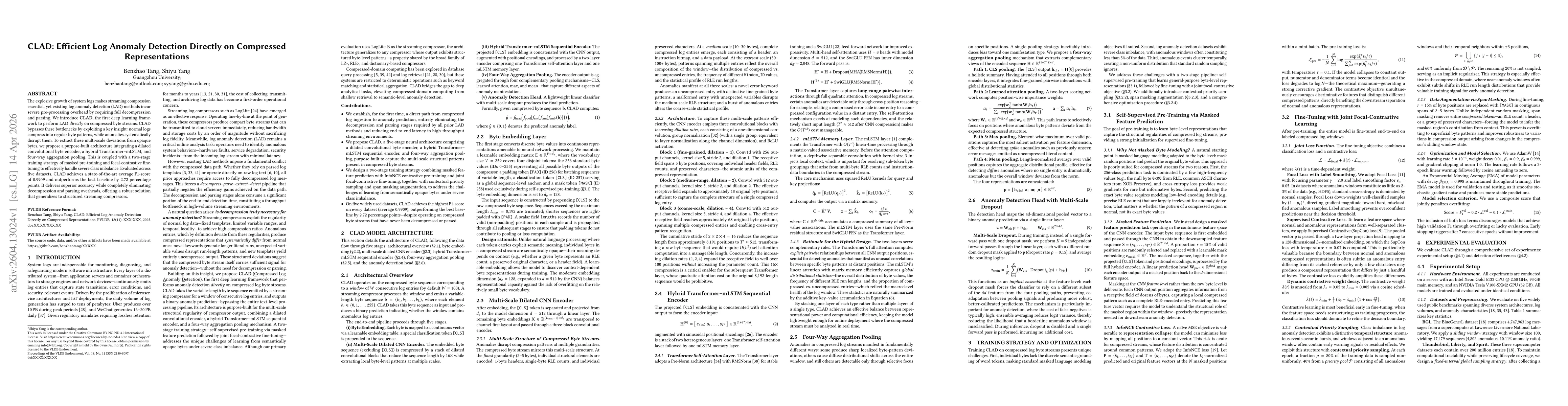 Thumbnail for CLAD: Efficient Log Anomaly Detection Directly on Compressed Representations