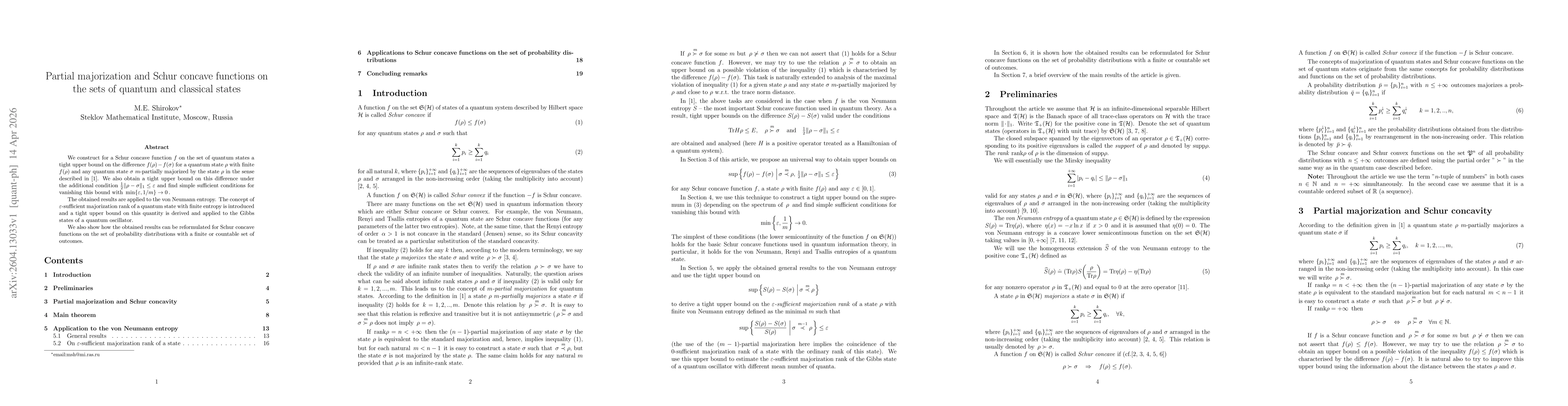 Thumbnail for Partial majorization and Schur concave functions on the sets of quantum and classical states
