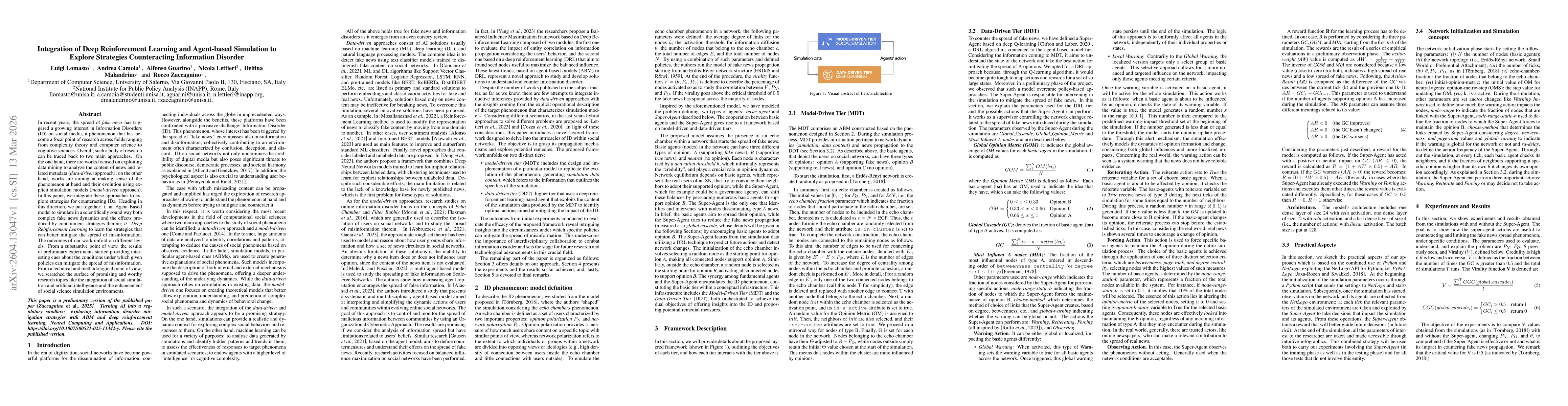 Thumbnail for Integration of Deep Reinforcement Learning and Agent-based Simulation to Explore Strategies Counteracting Information Disorder
