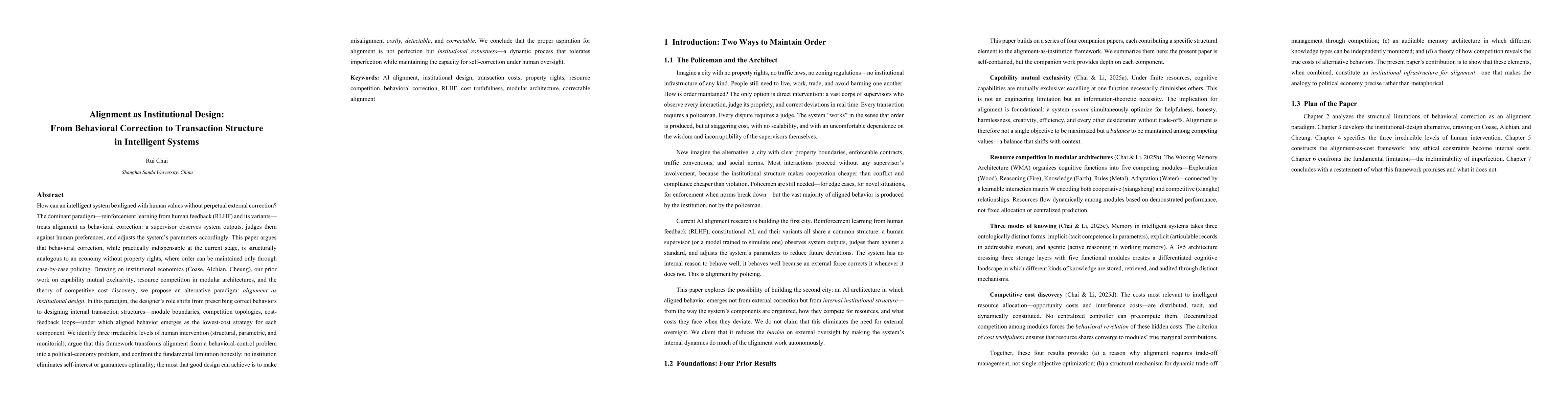 Thumbnail for Alignment as Institutional Design: From Behavioral Correction to Transaction Structure in Intelligent Systems