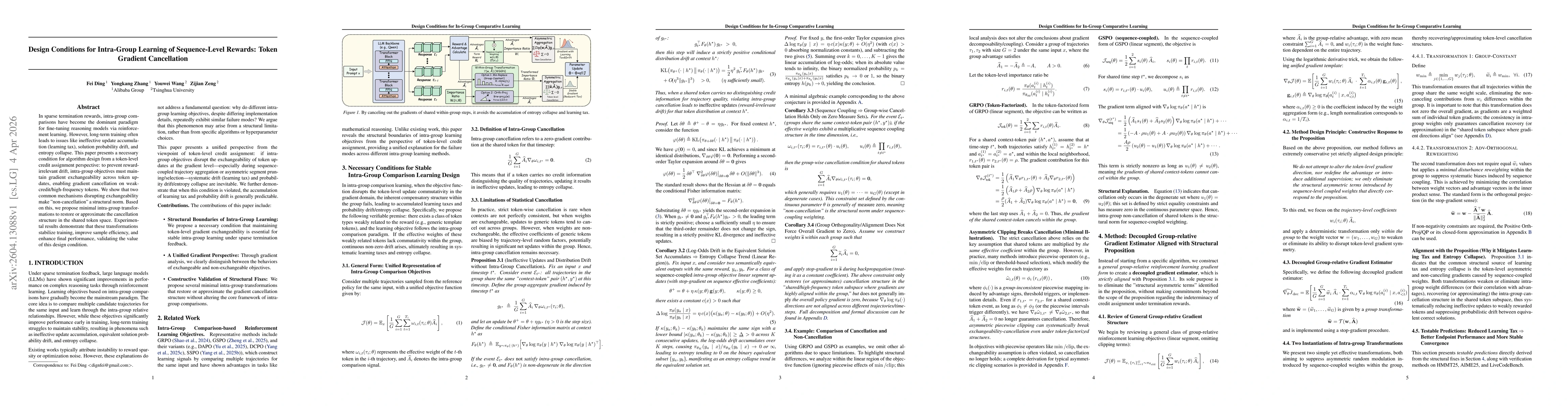 Thumbnail for Design Conditions for Intra-Group Learning of Sequence-Level Rewards: Token Gradient Cancellation