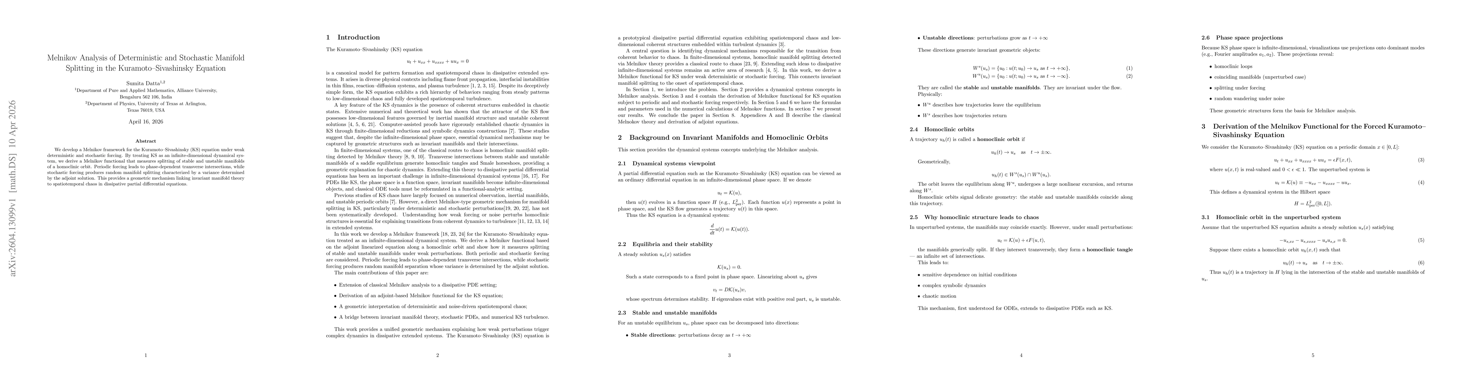Thumbnail for Melnikov Analysis of Deterministic and Stochastic Manifold Splitting in the Kuramoto--Sivashinsky Equation