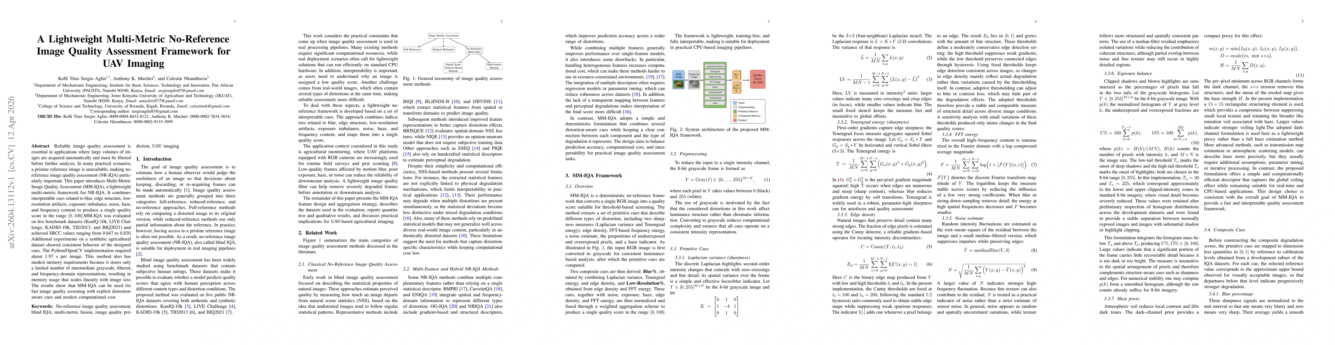 Thumbnail for A Lightweight Multi-Metric No-Reference Image Quality Assessment Framework for UAV Imaging