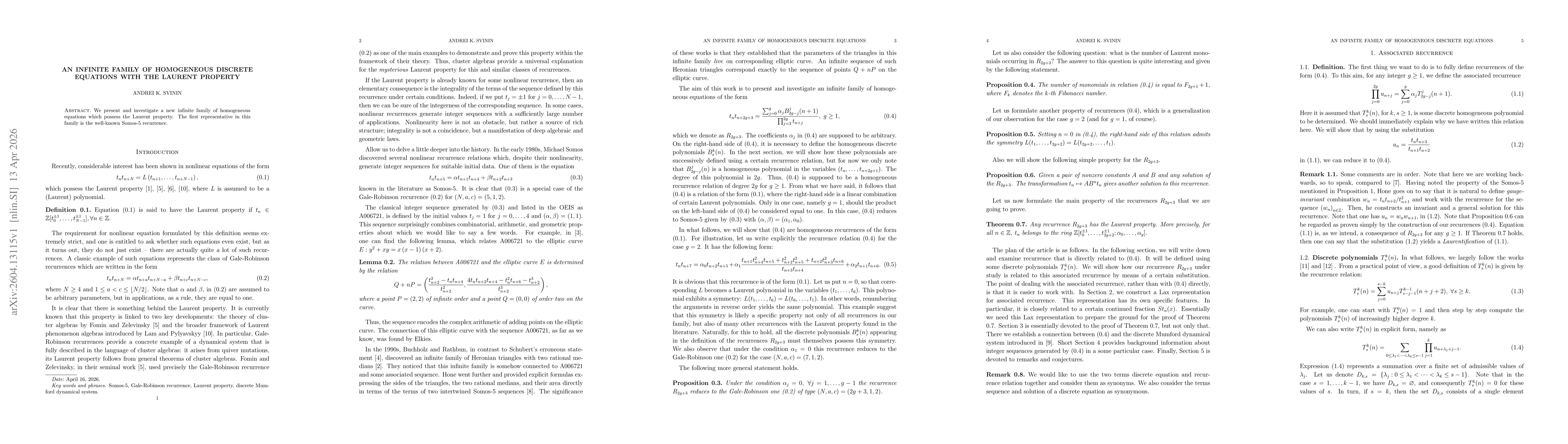 Thumbnail for An infinite family of homogeneous discrete equations with the Laurent property