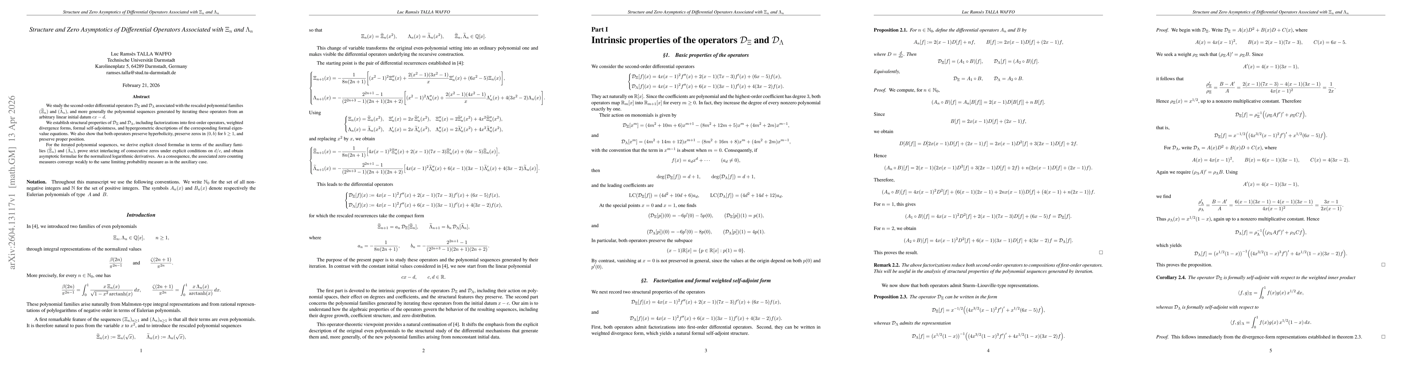 Thumbnail for Structure and Zero Asymptotics of Differential Operators Associated with $Ξ_n$ and $Λ_n$