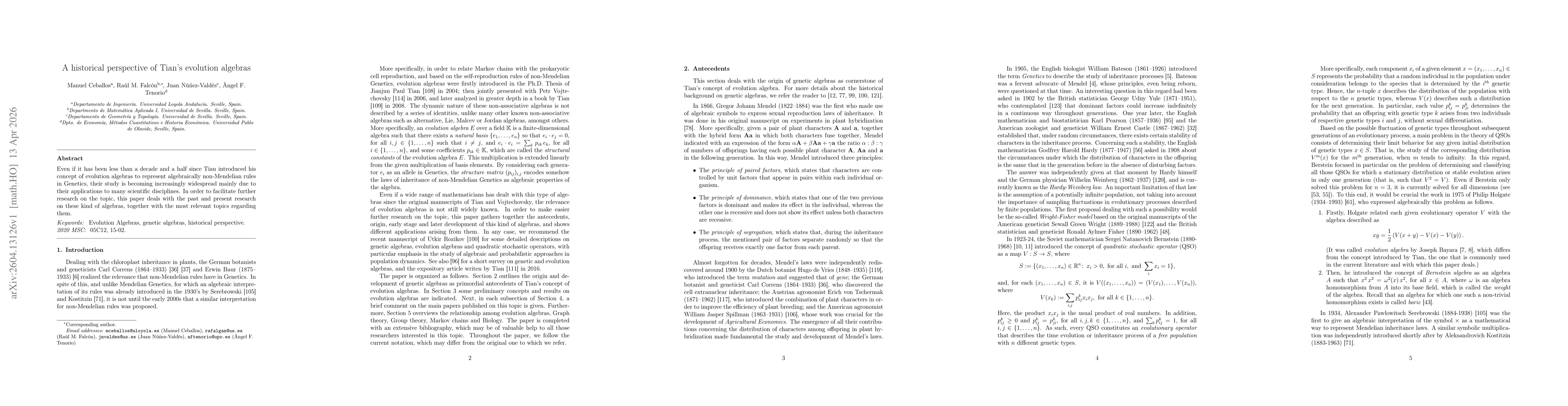 Thumbnail for A historical perspective of Tian's evolution algebras