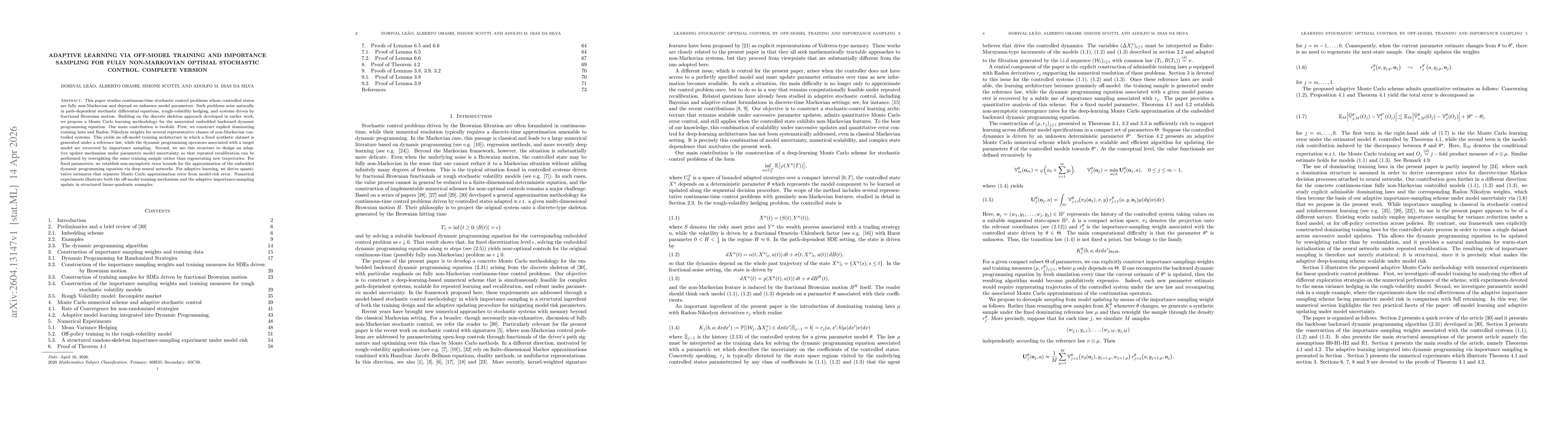 Thumbnail for Adaptive Learning via Off-Model Training and Importance Sampling for Fully Non-Markovian Optimal Stochastic Control. Complete version