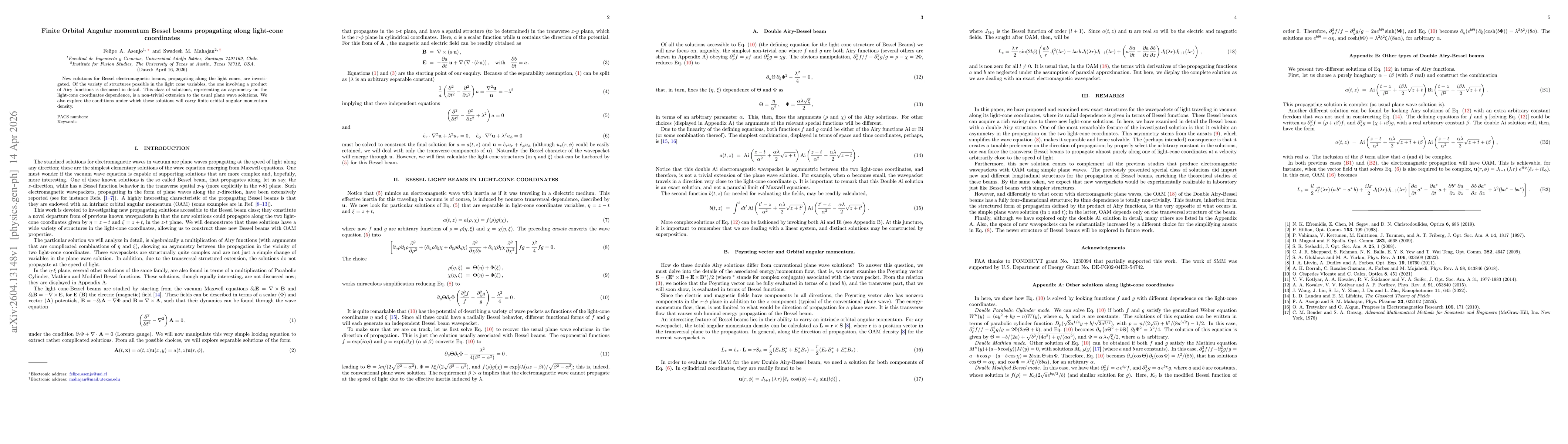 Thumbnail for Finite Orbital Angular momentum Bessel beams propagating along light-cone coordinates