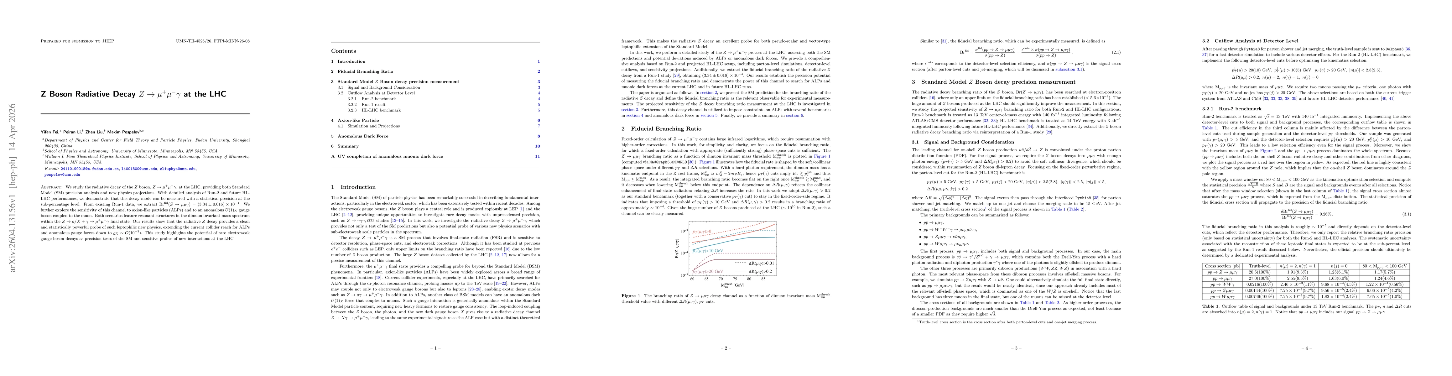Thumbnail for Z Boson Radiative Decay $Z\to μ^+ μ^- γ$ at the LHC
