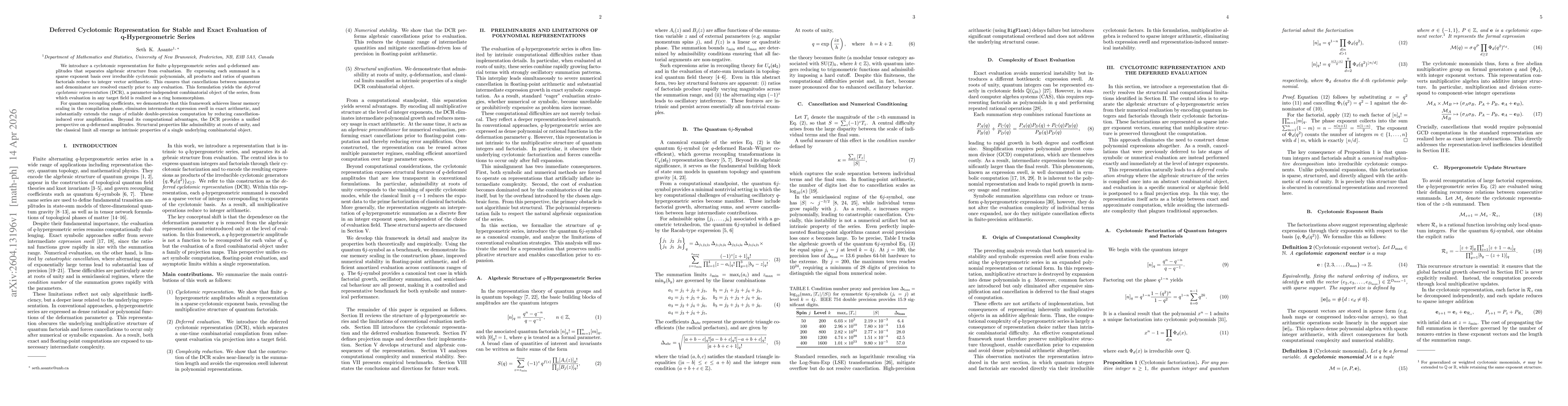 Thumbnail for Deferred Cyclotomic Representation for Stable and Exact Evaluation of q-Hypergeometric Series