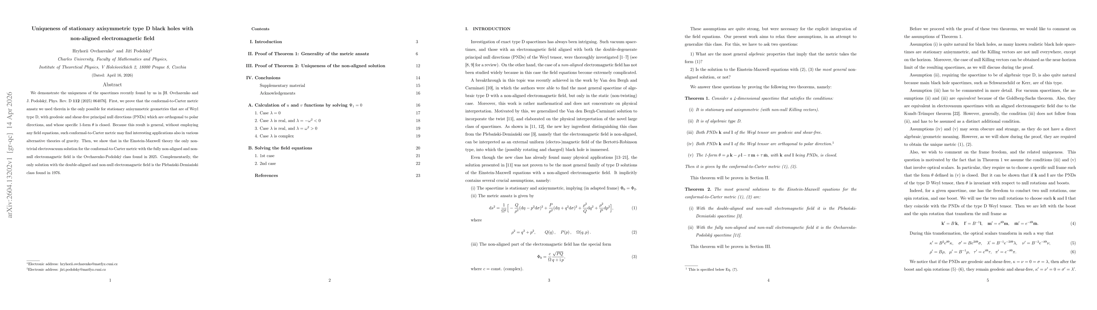 Thumbnail for Uniqueness of stationary axisymmetric type D black holes with non-aligned electromagnetic field