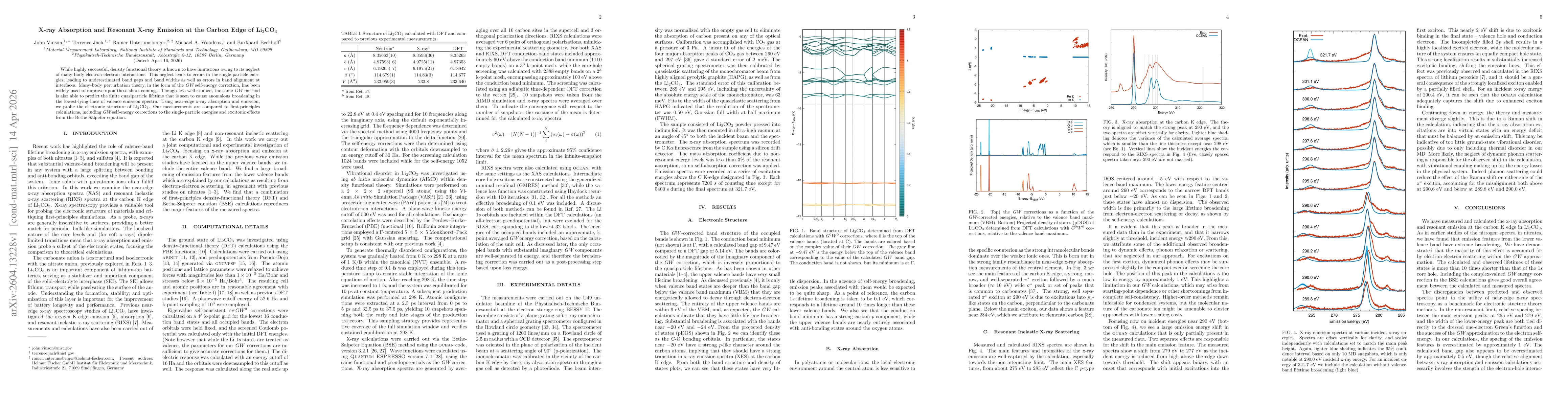 Thumbnail for X-ray Absorption and Resonant X-ray Emission at the Carbon Edge of Li$_2$CO$_3$