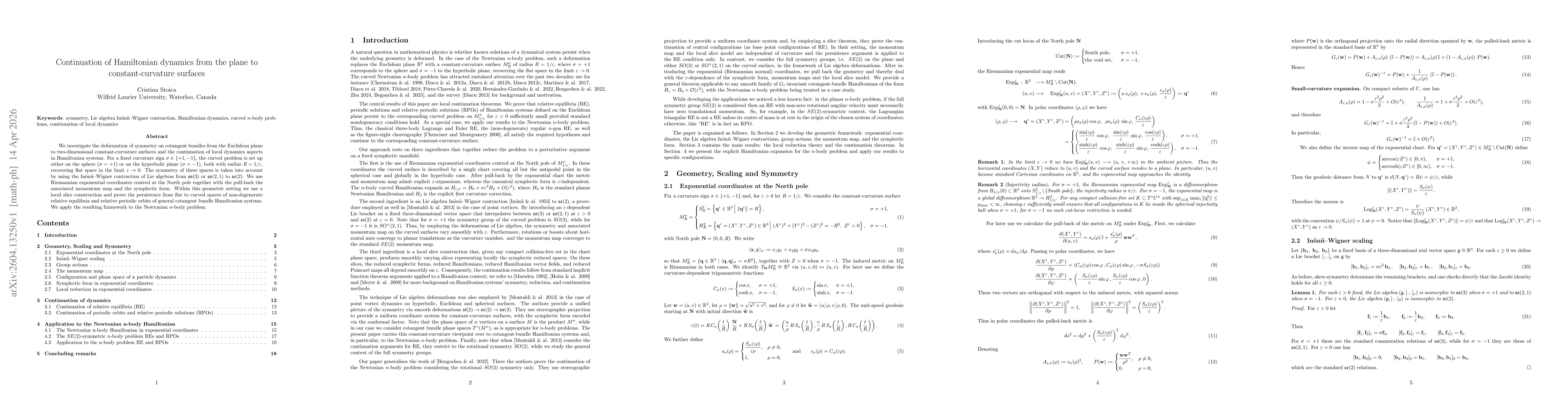 Thumbnail for Continuation of Hamiltonian dynamics from the plane to constant-curvature surfaces
