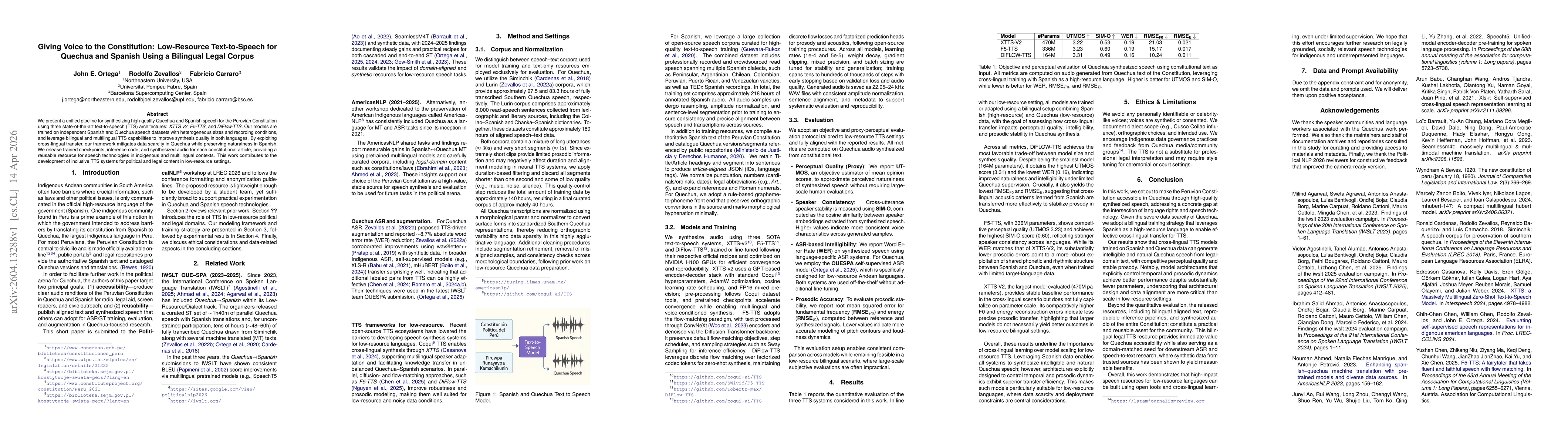 Thumbnail for Giving Voice to the Constitution: Low-Resource Text-to-Speech for Quechua and Spanish Using a Bilingual Legal Corpus