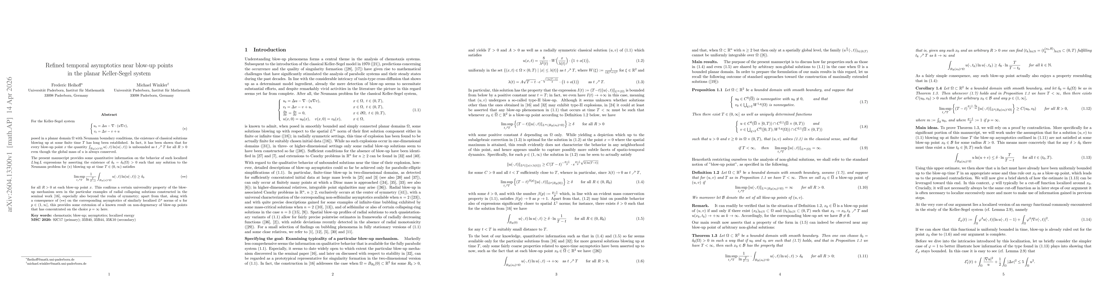 Thumbnail for Refined temporal asymptotics near blow-up points in the planar Keller-Segel system