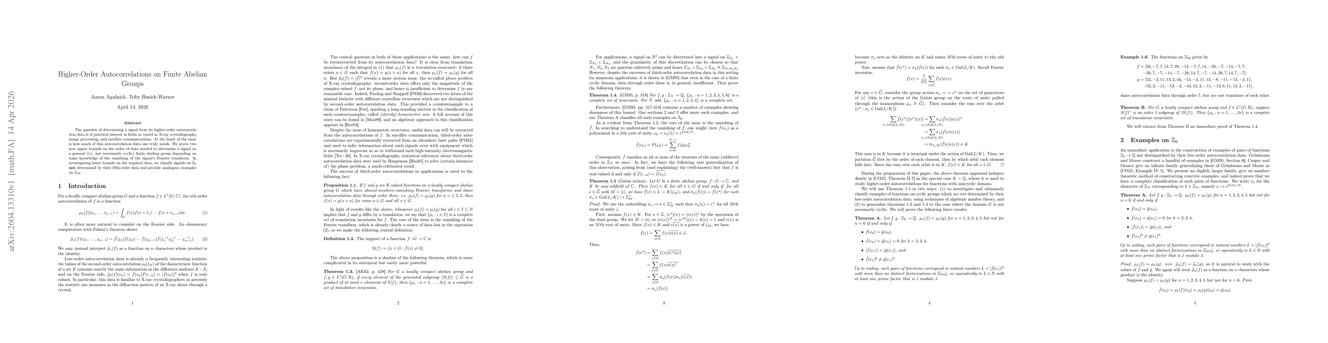 Thumbnail for Higher-Order Autocorrelations on Finite Abelian Groups