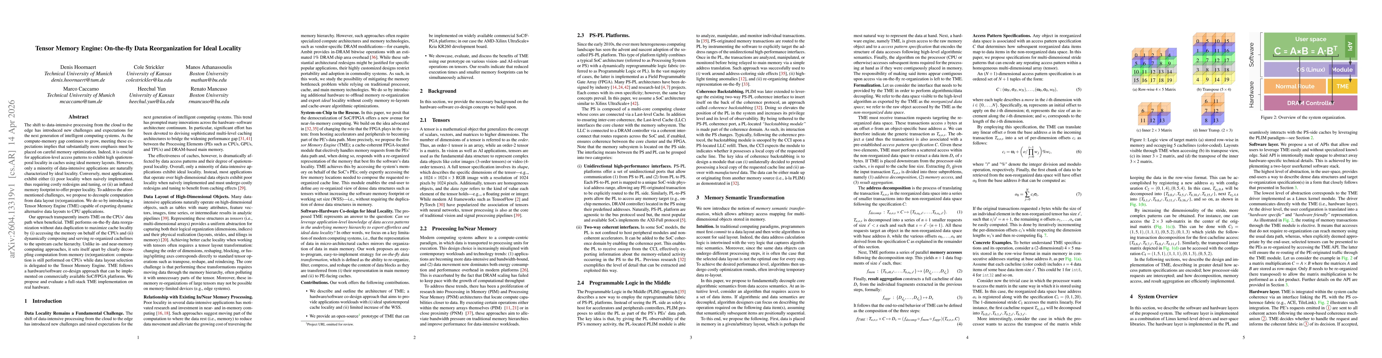Thumbnail for Tensor Memory Engine: On-the-fly Data Reorganization for Ideal Locality