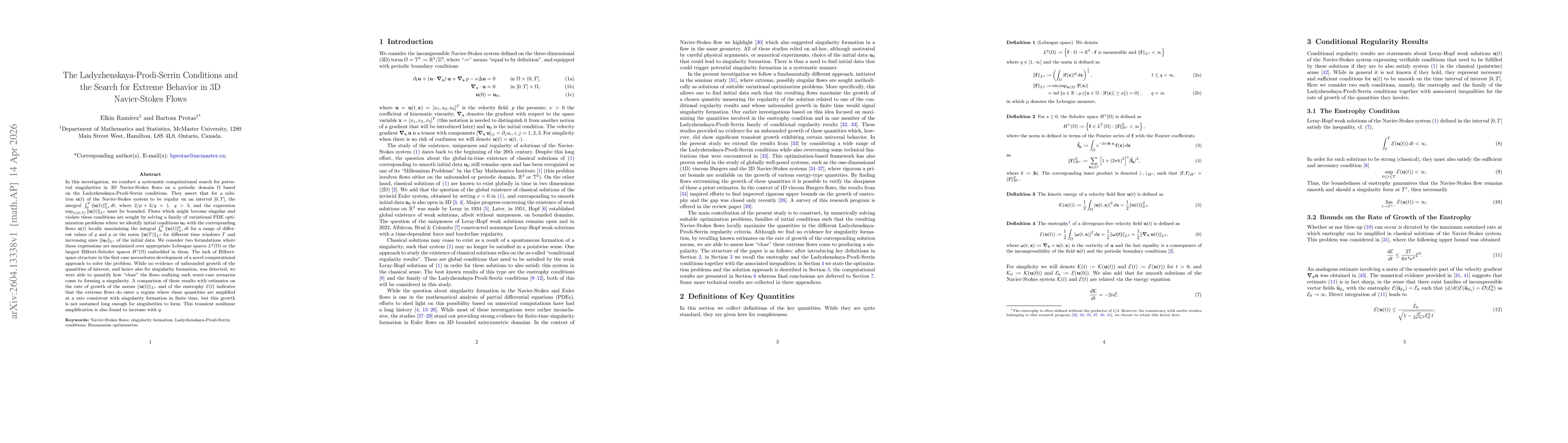 Thumbnail for The Ladyzhenskaya-Prodi-Serrin Conditions and the Search for Extreme Behavior in 3D Navier-Stokes Flows