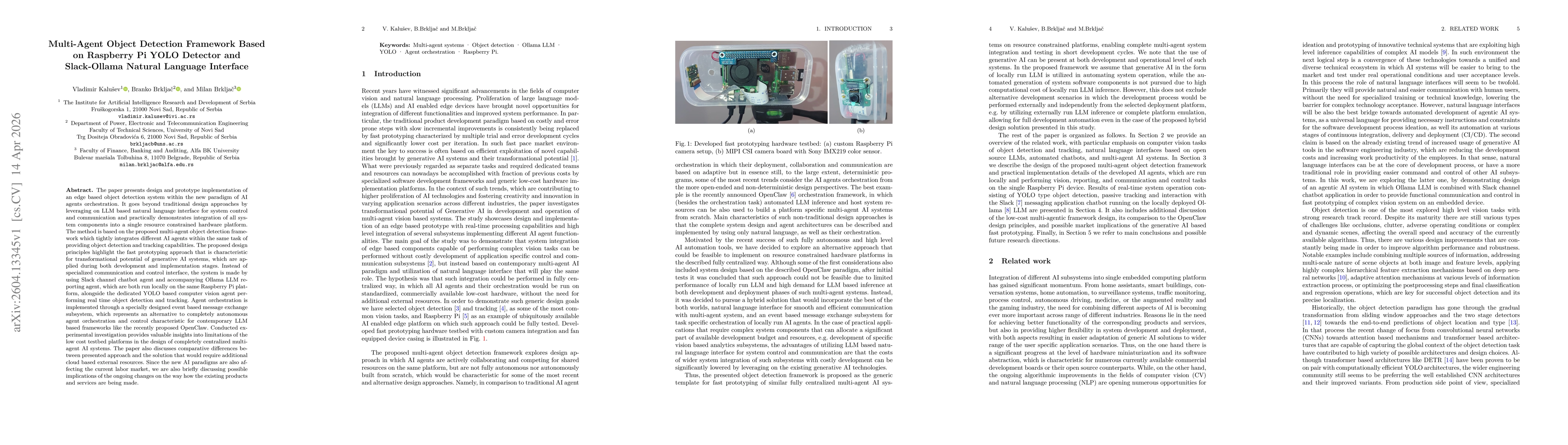 Thumbnail for Multi-Agent Object Detection Framework Based on Raspberry Pi YOLO Detector and Slack-Ollama Natural Language Interface