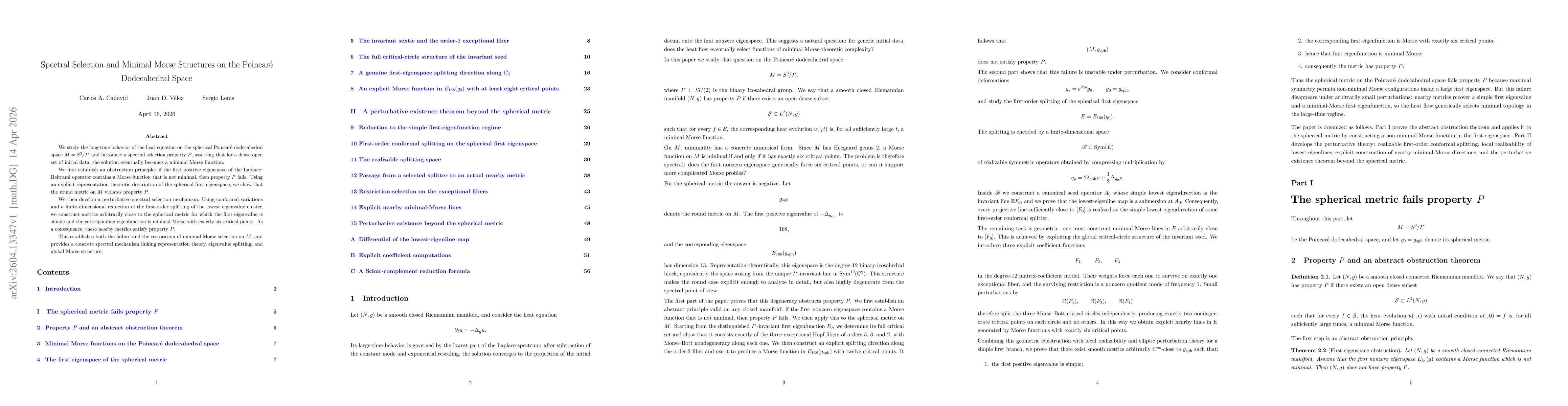Thumbnail for Spectral Selection and Minimal Morse Structures on the Poincaré Dodecahedral Space