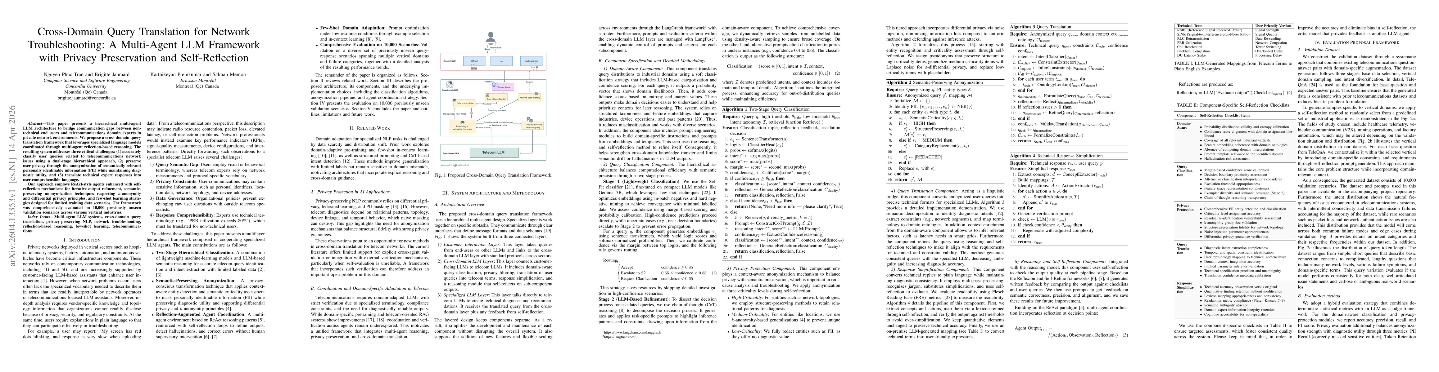 Thumbnail for Cross-Domain Query Translation for Network Troubleshooting: A Multi-Agent LLM Framework with Privacy Preservation and Self-Reflection