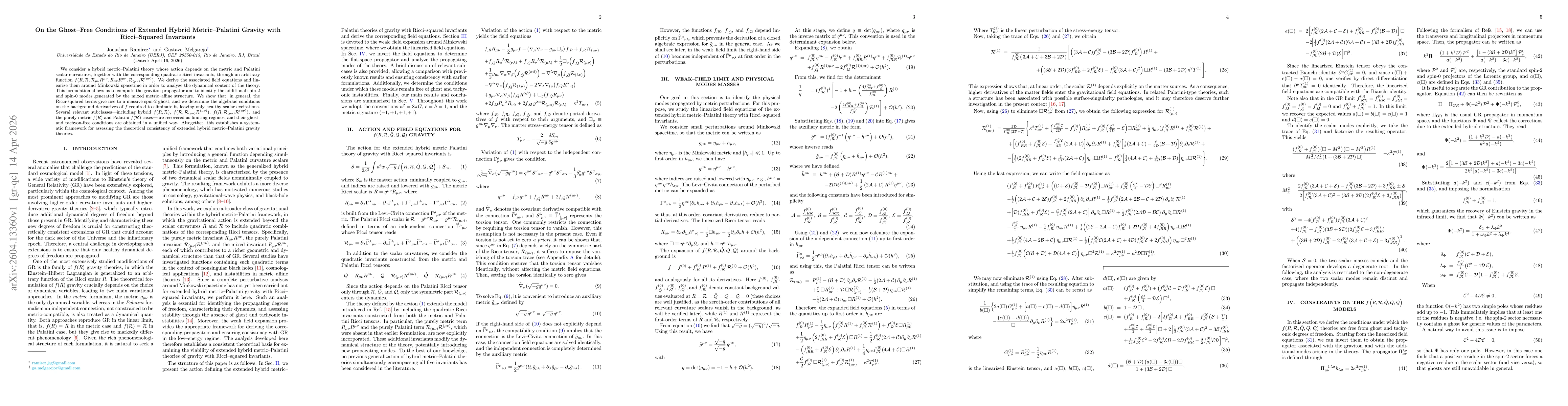 Thumbnail for On the Ghost-Free Conditions of Extended Hybrid Metric-Palatini Gravity with Ricci-Squared Invariants