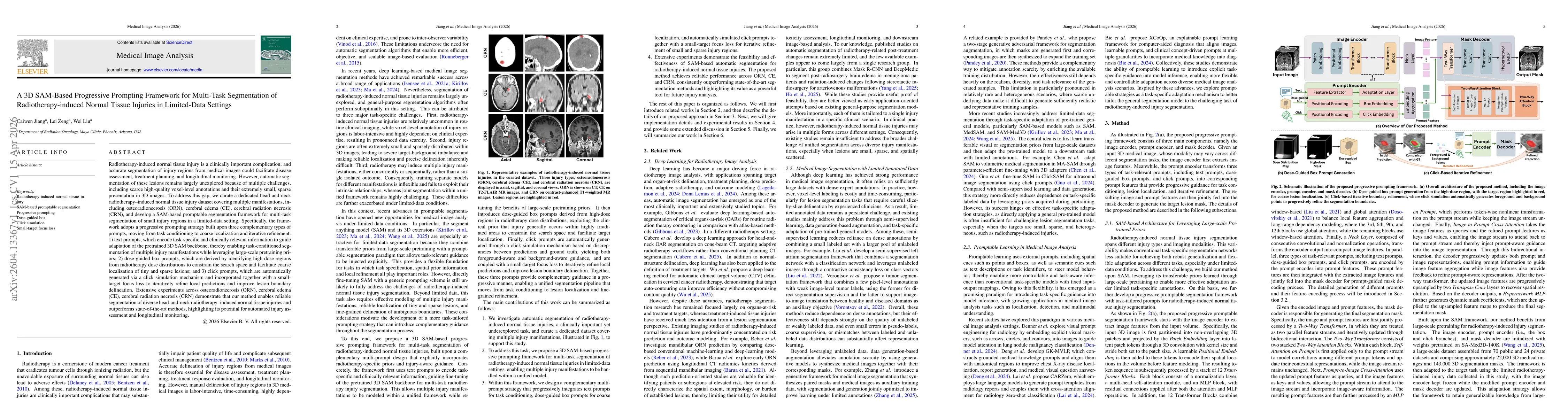 Thumbnail for A 3D SAM-Based Progressive Prompting Framework for Multi-Task Segmentation of Radiotherapy-induced Normal Tissue Injuries in Limited-Data Settings