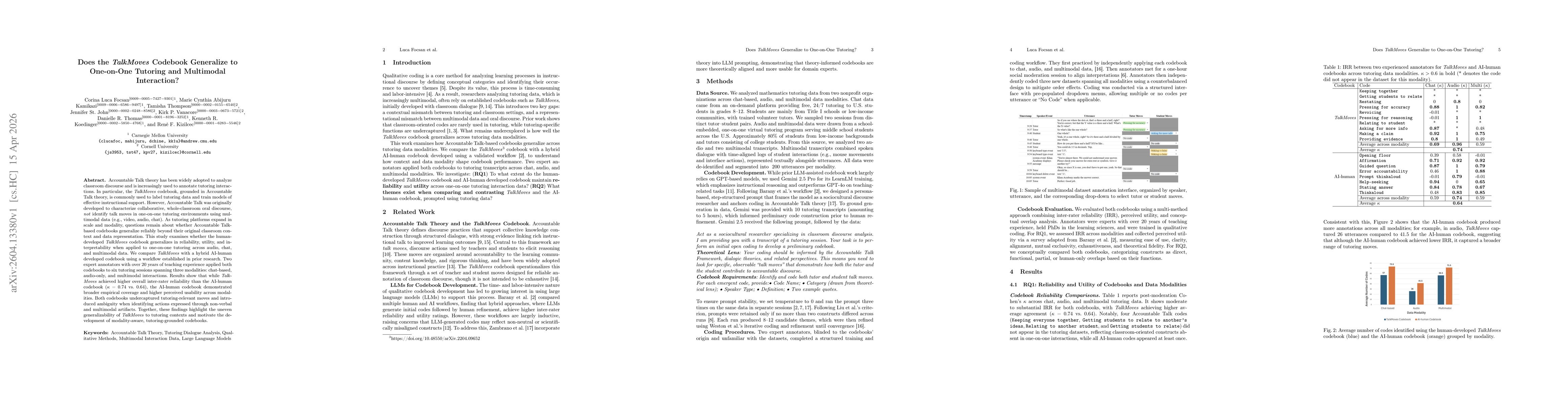 Thumbnail for Does the TalkMoves Codebook Generalize to One-on-One Tutoring and Multimodal Interaction?