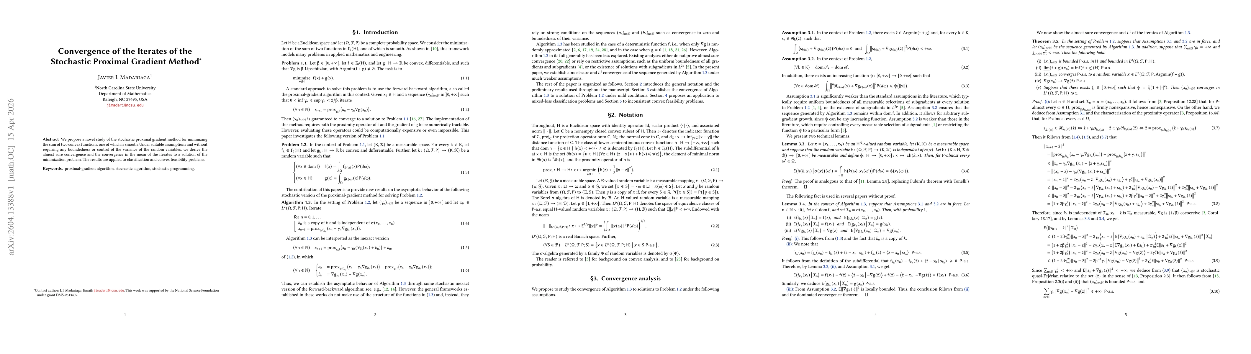 Thumbnail for Convergence of the Iterates of the Stochastic Proximal Gradient Method
